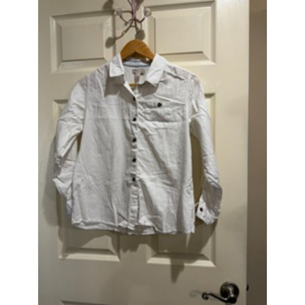 White Women’s Long-Sleeve Button Shirt with Lace Trim
